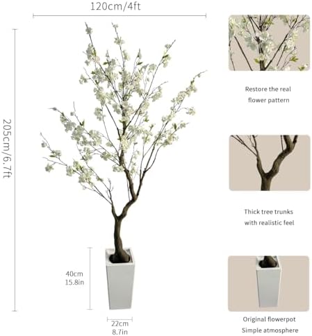 6.7FT White Cherry Blossom Tree with Planter, Indoor Outdoor Decor