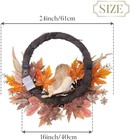 Valery Madelyn 24'' Collapsible Fall Wreath for Front Door with Owl Pumpkin
