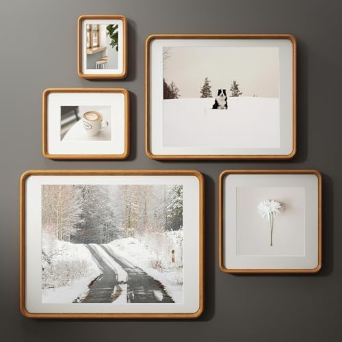 FLYJOE 11x14 Picture Frame, Solid Teak Wood Frame Matted for 8x10 Photos