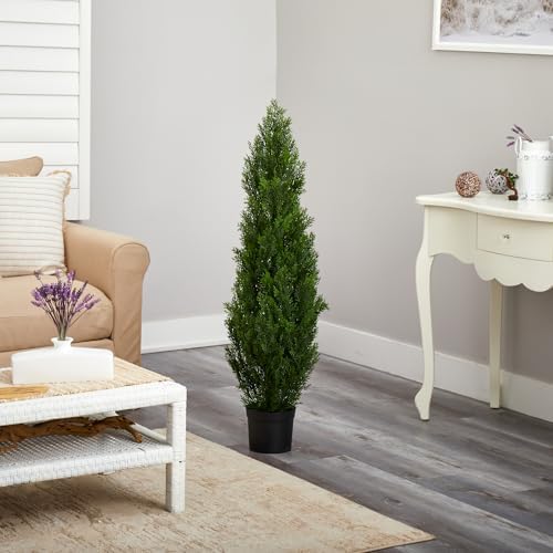 Nearly Natural 4 ft Artificial Cedar Tree, UV-Resistant Outdoor Plant