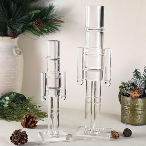 Thyle 2 Pack Acrylic Christmas Nutcracker Set, Clear, 16 Inch, 12 Inch