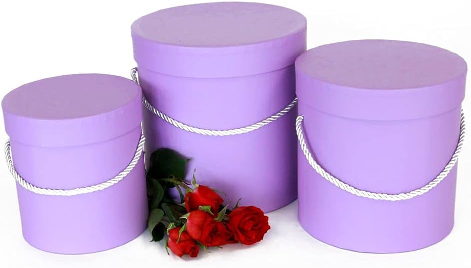 UNIKPACKAGING Premium Quality Round Flower Box, Gift Boxes for Luxury Flower and Gift Arrangements, Set of 3 pcs (Lavender)