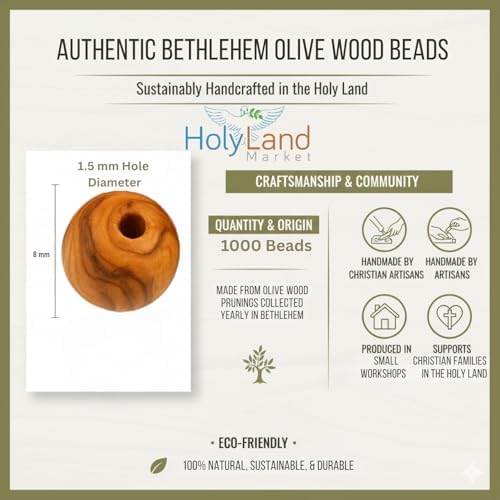 Holy Land Market Olive Wood Beads 8mm 1000 Count Rosary Making Beads