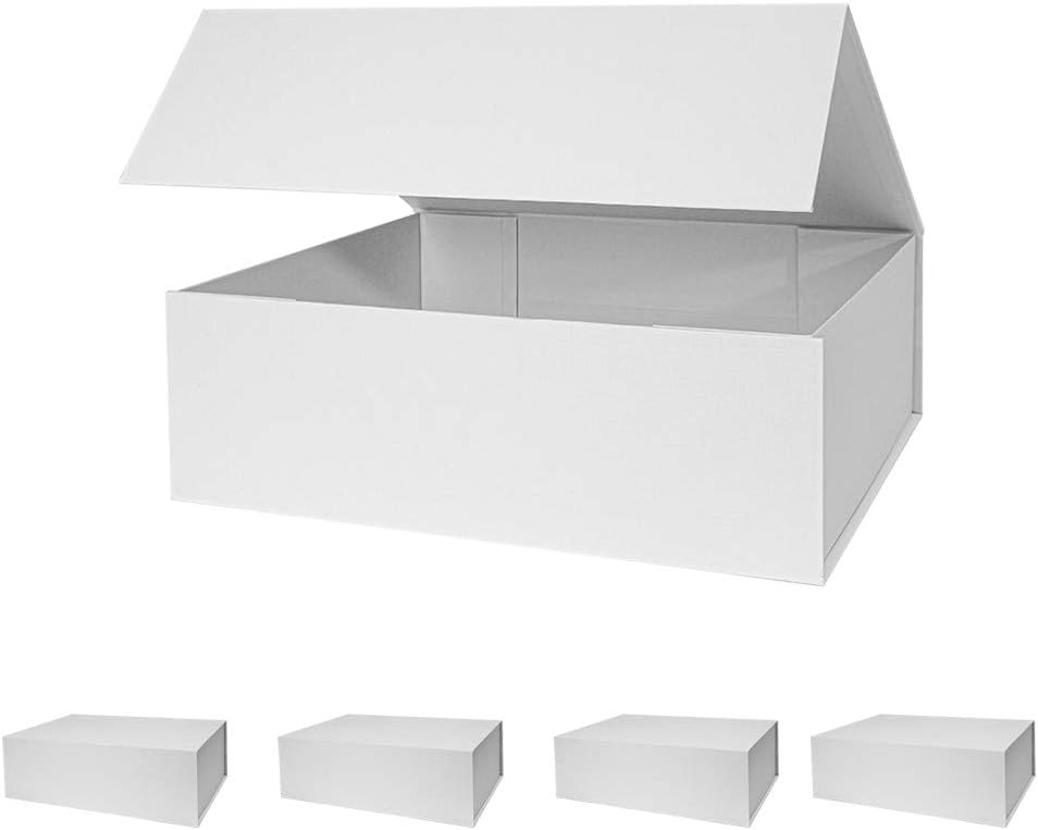 White Magnetic Large Gift Box with Lid, 13x9x4 Inches, 5Pcs