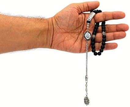 Special -Allah Tassel- Collection (8 mm -33 Beads) Worry Beads - Prayer Beads-Tesbih-Tasbih-Tasbeeh-Misbaha-Masbaha-Subha-Sebha-Sibha-Rosary (Black Agate Stone)