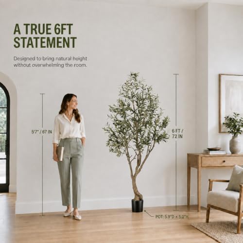 6FT Olive Trees Artificial Indoor - Thick Trunk & Lifelike Fruits