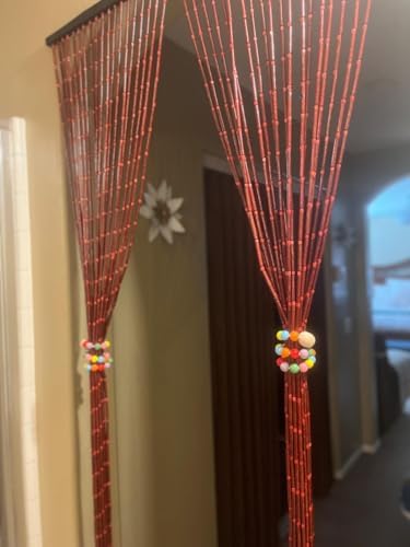 Natural Dark Brown Bamboo Beaded Curtain Room Divider Plain Design-Bamboo and Wooden Doorway Beads-Boho Bohemian Curtain 38 Strands 36" Wx78 H