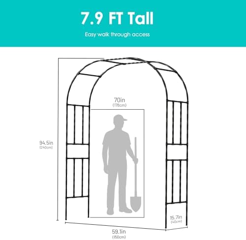 Twira Garden Arch Trellis, 7.9FT(240cm) Metal Garden Arbor Trellis for Climbing Plants Outdoor, Large Wedding Arch for Ceremony, Black Archway Trellises Decoration for Lawn, Patio, Backyard