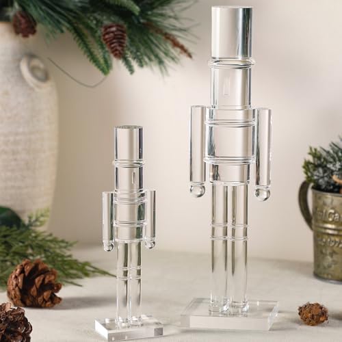 Thyle 2 Pack Acrylic Christmas Nutcracker Set, Clear, 12 Inch, 8 Inch