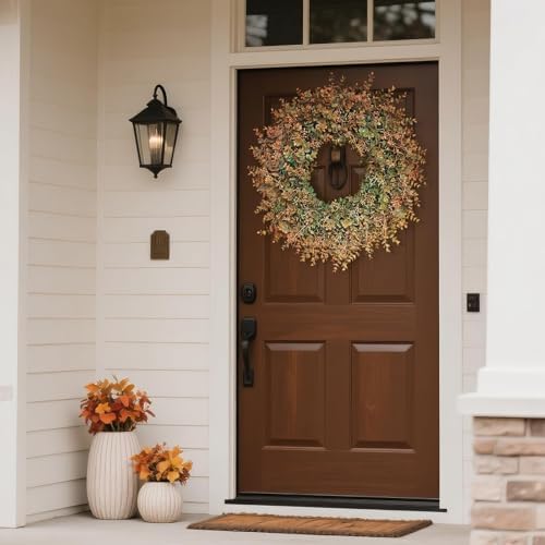 26"Artificial Eucalyptus Wreath with Seed for Front Door Decor(Fall Orange)