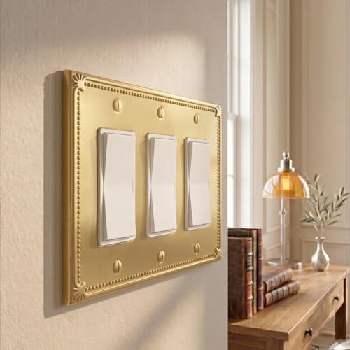 Rio Salto Brushed Gold Decorative 3 Rocker Light Switch Cover Plate 3 Gang Ro...