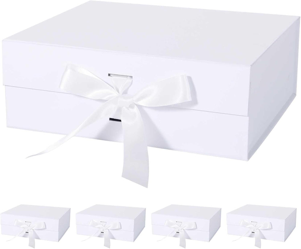White Gift Box with Ribbon Magnetic Lids 5 Pack