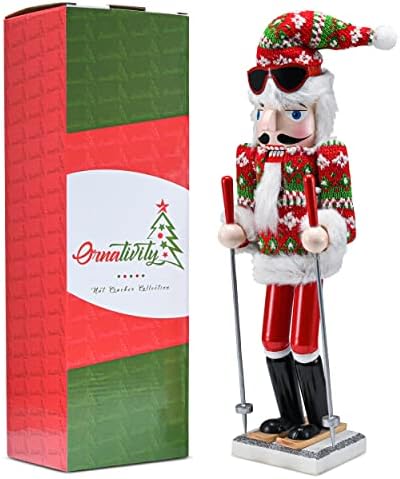 Skier Ski Man Christmas Nutcracker – Wooden Skiing Winter Holiday Decor 15"