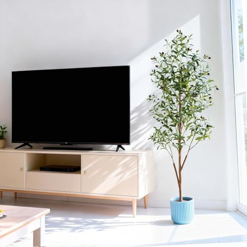 6FT Artificial Olive Tree Indoor, Tall Faux Olive Tree with Pot&Basket, Large Fake Olive Tree with Realistic 1080 Silk Leaves and 60 Fruits for Living Room Home Office Decor.