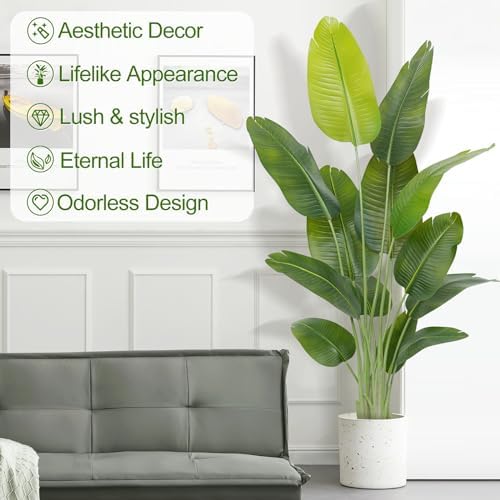 Lifelike Bird of Paradise Artificial Plant,6ft Faux Banana Leaf Tree with 13 Trunks - Perfect Indoor Silk Floor Plant for Home Decor in Living Room, Office, and Bedroom 1Pack
