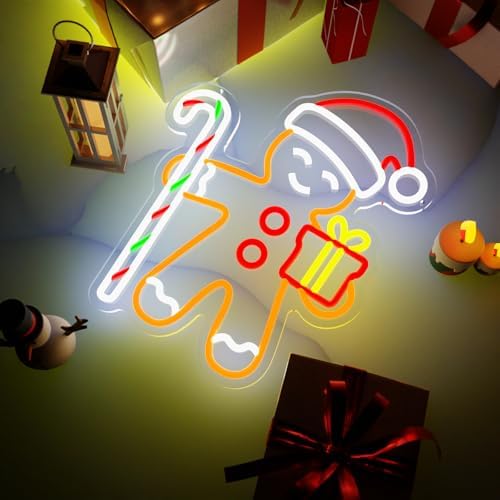 Gingerbread Man Neon Sign for Christmas Decor Holiday Wall Art