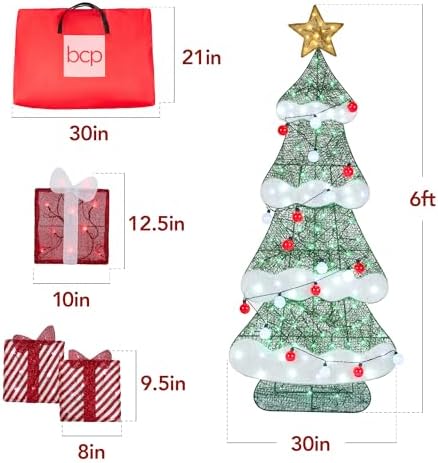 Best Choice Products 6ft Lighted 2D Christmas Tree Outdoor Décor, Large Holiday Yard Decoration w/ 170 Twinkling LED Lights, Storage Bag - Red