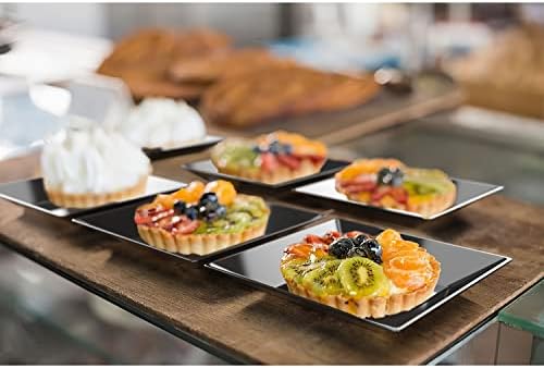 Exquisite Mini Disposable Appetizer Plates - 200 Pack 2.95" x 2.95" Black Plastic Dessert Plates - Elegant Des