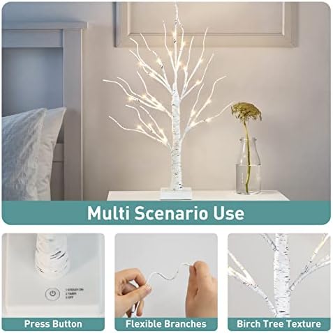 PABIPABI Lighted Birch Tree with LED Lights Christmas Decorations, Small Artificial Bonsai Tree Lights with Timer, LED Tabletop Trees for Home Wedding Decor
