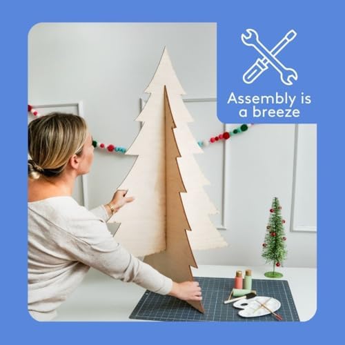 Wooden Christmas Tree, 36 Inch Wood Christmas Trees, Pack of 3 Christmas Wood Cutouts, Slotted 4 Piece, 3D Wooden Tree for Crafts, Party, Painting, Decor, Wood Tree Cutout, Christmas Ornaments