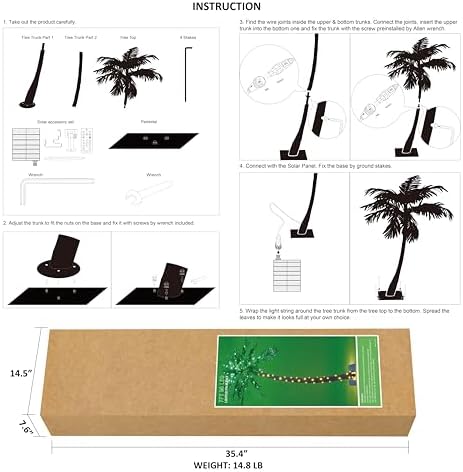 Lightshare 7 Feet Palm Tree 152LED Lights Artificial Fake Tree Decoration for Tiki Bar Outside Patio Porch Pool Christmas Nativity