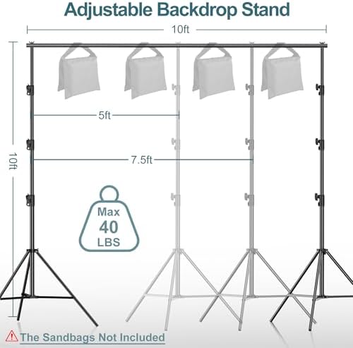 FUDESY Photo Video Studio 10 x 10Ft Heavy Duty Adjustable Backdrop Stand,Background Support System for Photography with Carry Bag, 6 Pcs Clip Clamps