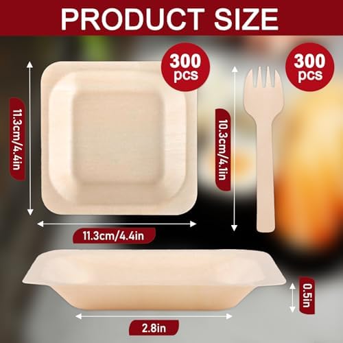 CONLI 300 Pcs Square Disposable Wood Bowls Bamboo Appetizer Plates