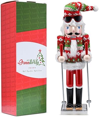 Skier Ski Man Christmas Nutcracker – Wooden Skiing Winter Holiday Decor 15"