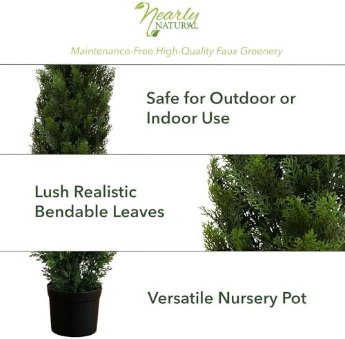 Nearly Natural 4 ft Artificial Cedar Tree, UV-Resistant Outdoor Plant