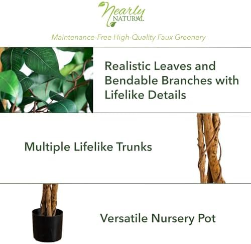 Nearly Natural 4 ft Artificial Triple Trunk Ficus Tree with Pot
