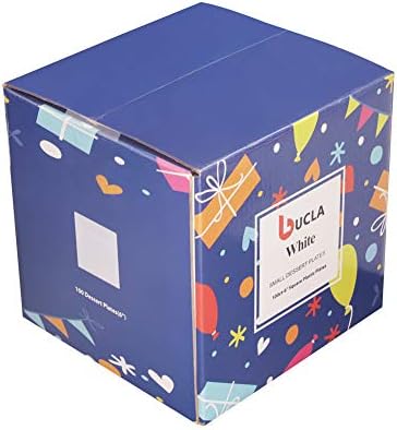 bUCLA 100PCS White Square Plastic Plates-6inch Disposable Cake Plates- Premium Hard Square Small Appetizer Plates for Wedding/Party