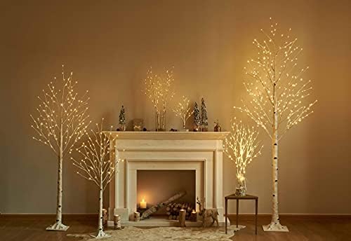 Hairui Pre-lit Tabletop Birch Tree with Timer 24LED 18IN Battery Operated for Christmas Father's Day Party Decoration 2 Sets