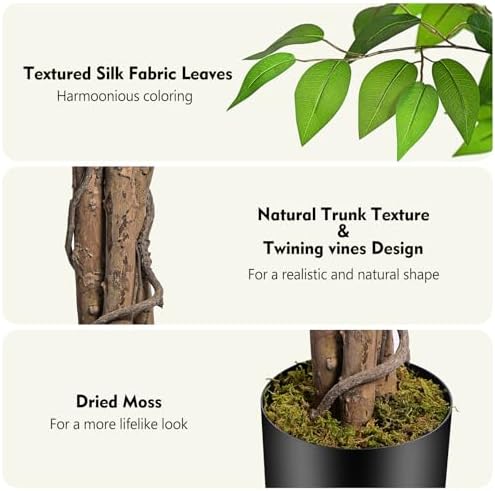 3ft Ficus Artificial Trees with Natural Curved Trunks, 36" Tall Lush Faux Tree for Home Decor Indoor, Green Lifelike Fake Ficus Tree Artificial Plants(Set of 2)