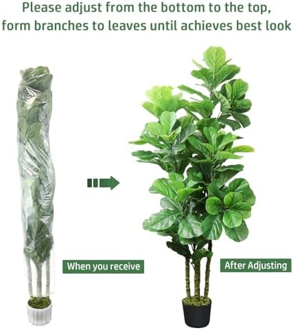 ROOMTEC 2pcs Artificial Fiddle Leaf Fig Tree,6 FT Tall Artificial Tree with Woven Seagrass Plant Basket Fake Floor Plant in Pot for Home Decor Living Room Indoor Outdoor Office Bedroom Decor