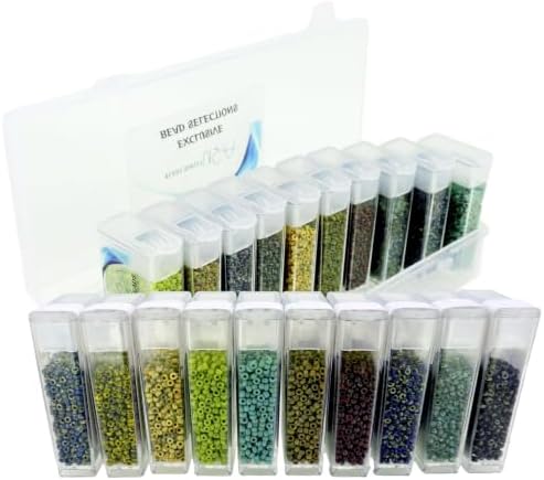Set of 10 Colors - Miyuki Size 11/0 Round Seed Beads, 100 Grams - Picasso Collection in Flip-Top Containers and Plastic Storage Box