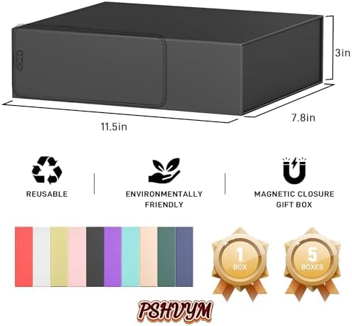 PSHVYM 5Pack Gift Box 11.5x7.8x3 In,Black Gift Boxes with Lids for Presents