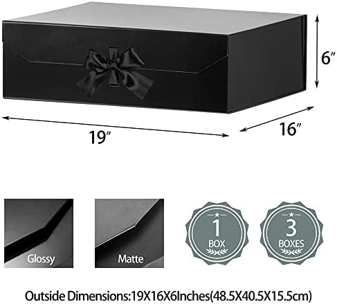 gooodgift 3 pcs black extra large gift box, side view