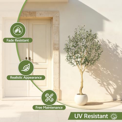 Realead 6ft Faux Olive Tree with UV Resistant for Indoor Outdoor Decor