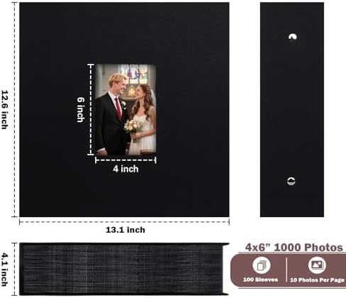 Ruibytree Extra Large Capacity Photo Album 4x6 Pictures 1000 Pockets, Black