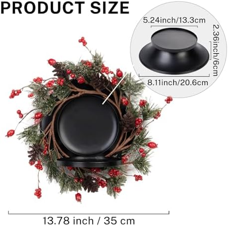 MOYEE Christmas Candle Holder Wreath Single 14 inch, Christmas Candle Ring