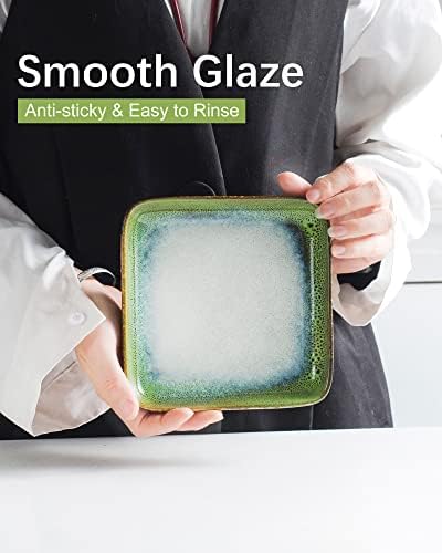 Square Appetizer Plates Set of 4, 6 Inch Ceramic Dessert & Side Plates