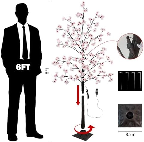 Uieke Cherry Blossom Tree, 6FT 96 Fairy Lights Artificial Lighted Tree for Home Inside Outdoor Spring Wedding Party Festival Decor, Warm White