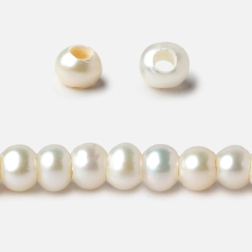 Beads of Cambay 5-6mm Off-White Large Hole Freshwater Pearls, 2.5mm Hole, 90 ...