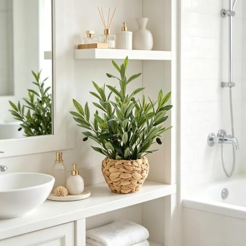 AlphaAcc Fake Potted Plant Small Olive Water Hyacinth Mediterranean Decor
