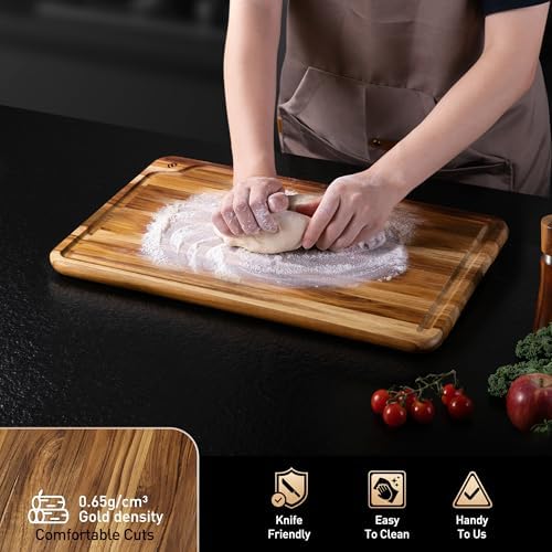 Teak Wood Cutting Boards for Kitchen 17'' Wooden Bamboo Serving Board Meat