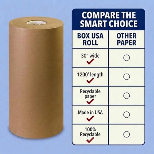 BOX USA Kraft Paper Roll 30 x 14400" (1200'), 30# Recycled for Packing