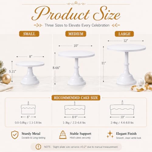 HBlife 3 PCS White Cake Stand Set (8"/10"/12" Cake Plate), Metal