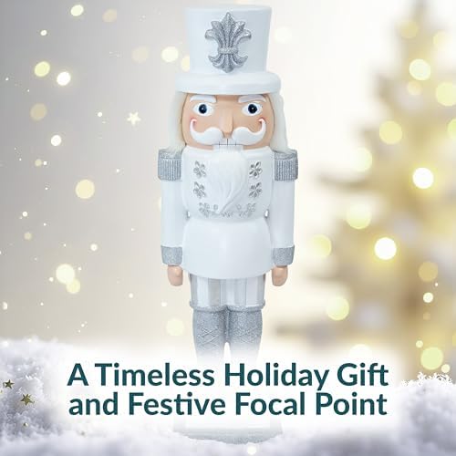 Sunnydaze 3ft Sterling the Silver Nutcracker Christmas Decoration - Polyresin Indoor or Outdoor Nutcracker Statue - Set of 2