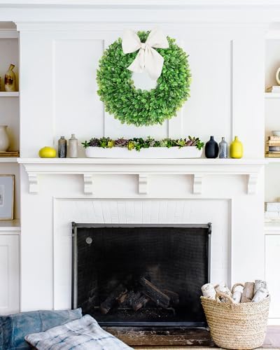 Vlorart 24 Inch Faux Round Boxwood Wreath, Weatherproof Front Door Large Wreaths Artificial Spring Summer Greenery Wreath with Sash for Farmhouse Wedding Year Round Indoor and Outdoor