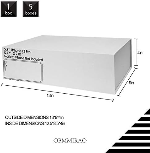 White Magnetic Large Gift Box with Lid, 13x9x4 Inches, 5Pcs